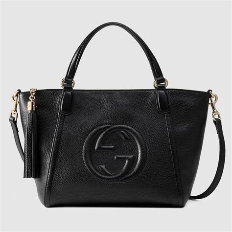 gucci black leather top handle bag